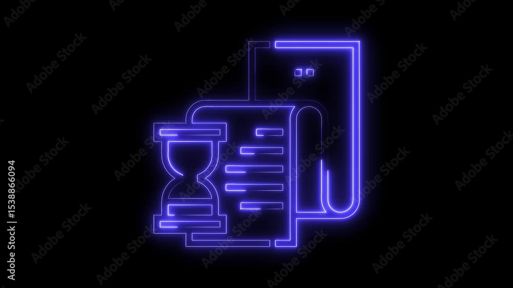 Aufkleber neon deadline sand timer with document represents time management and project completion symbol