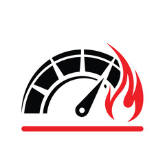 Black Speedometer Gauge Icon Red Flames High Performance Graphic