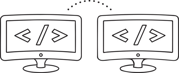 Computer Monitor with Code Brackets Flat Vector for Programming and Web Design