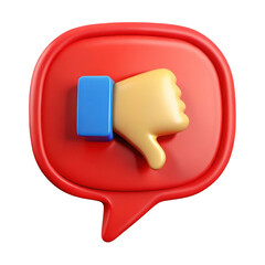3d thumbs down in red speech bubble isolated on transparent background
