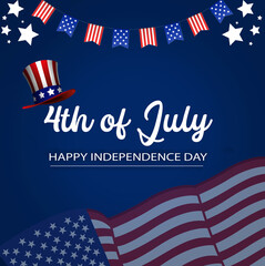 4th of July , Happy Independence Day text with united states of america flag colors. Vector illustration.