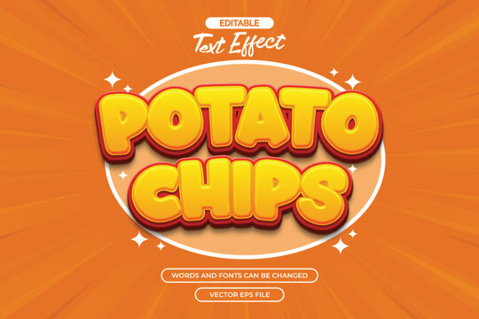 Potato chips editable text effect with 3d cartoon text
