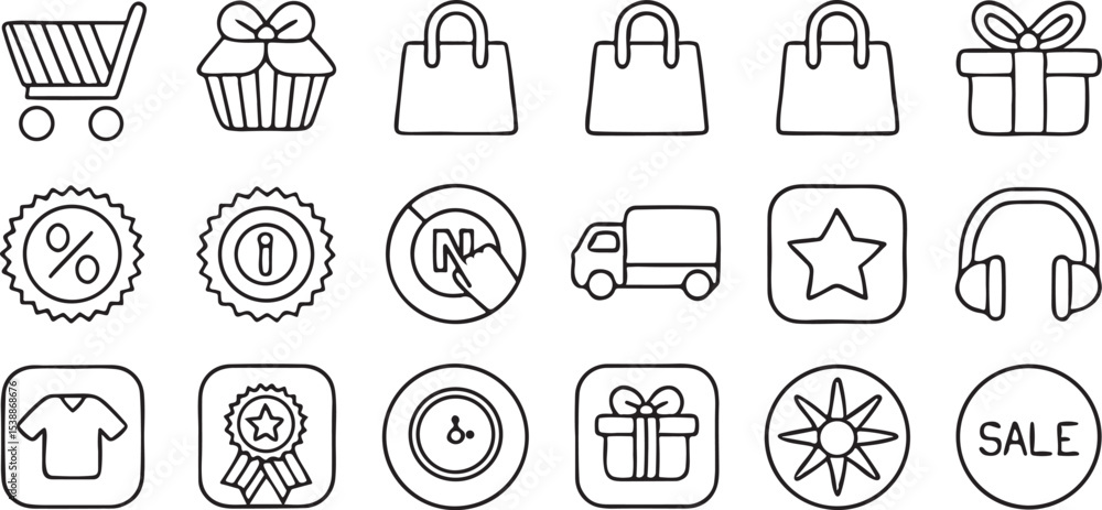 Poster ecommerce line icon set editable black vector with cart tags and payment ui