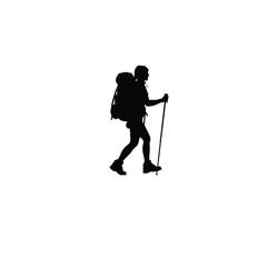 Fototapeta premium person hiking with backpack silhouette on white background