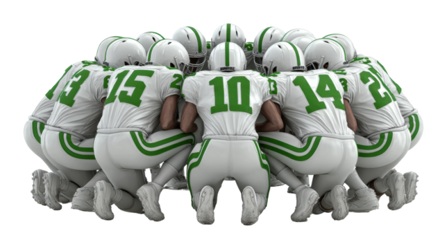 Football team huddle sports field action shot team spirit strategy session cut out png