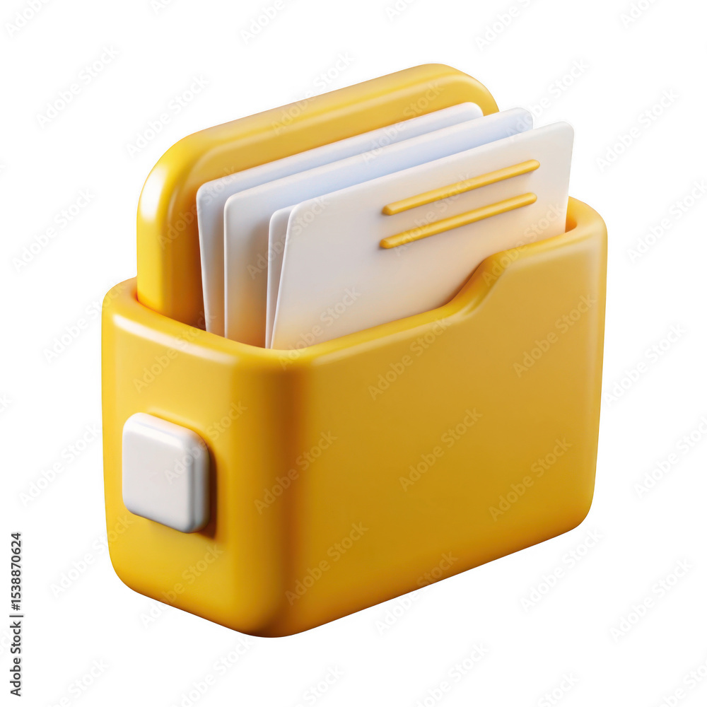 Poster 3d yellow folder icon with documents isolated on transparent background