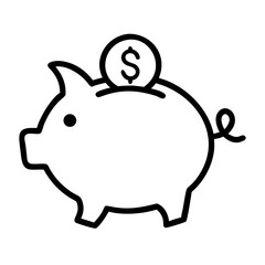 Simple Piggy Bank Line Icon – Minimalist Money Saving Illustration, Budget Finance Symbol, Dollar Coin Graphic for Apps, Websites, and Financial Education