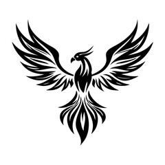 Majestic Tribal Phoenix Tattoo Design – Mythical Firebird Artwork for Men & Women, Bold Black Ink Symbol of Rebirth, Power, and Spiritual Transformation