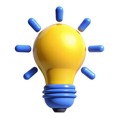 3d cartoon light bulb icon isolated on transparent background