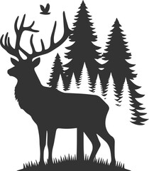 Silhouette illustration of a elk animal vector drawing