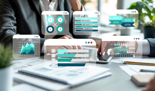 Business Team Analyzing Financial Reports with Data Visualization