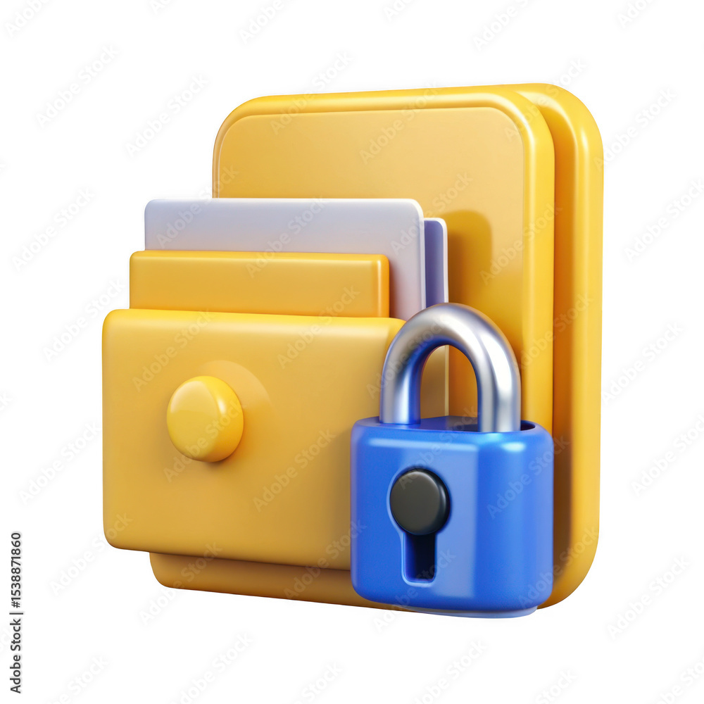 Poster 3d folder with padlock icon isolated on transparent background