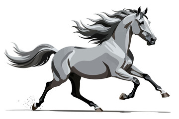 Gray Horse Illustration-Running Horse Artwork-Equine Art-Beautiful Horse Image-Horse Drawing-Horse Vector-Animal Illustration-Gray Horse Design