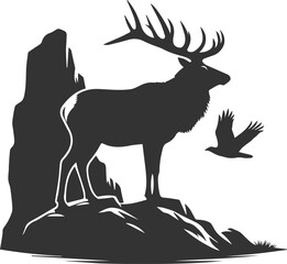 Silhouette illustration of a elk animal vector drawing