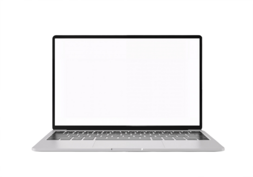 Laptop with a blank screen positioned on a transparent background.