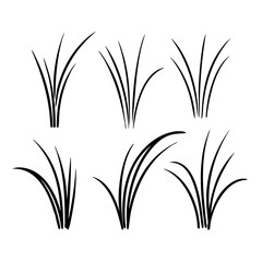 Grass Silhouette Icon Set – Black Minimal Lawn Plant Vector Clipart