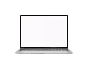 Laptop with a blank screen positioned on a transparent background.