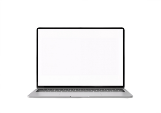 Laptop with a blank screen positioned on a transparent background.