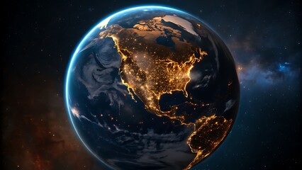 Earth from space showing North America illuminated at night