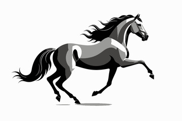 Stunning Gray Horse Illustration- Majestic Animal Art in Motion- Black and White Equine Design- Horse Graphics for Creative Projects- Elegant Horse Image Vector