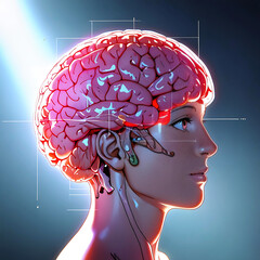 Obraz premium Anatomical Illustration of Woman with Brain Showing Ear Structures