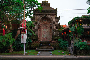 Exquisite Balinese architecture under the summer sky, blending nature and culture