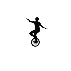 person riding unicycle silhouette on white background © KamrulHasan