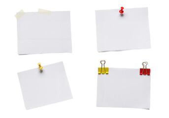 Four blank paper notes clipped to a white or transparent background, arranged in a neat grid pattern.