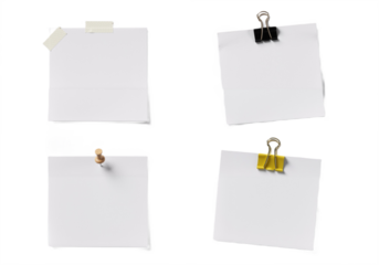 Four blank paper notes clipped to a white or transparent background, arranged in a neat grid pattern.