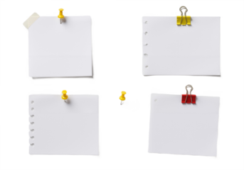 Four blank paper notes clipped to a white or transparent background, arranged in a neat grid pattern.