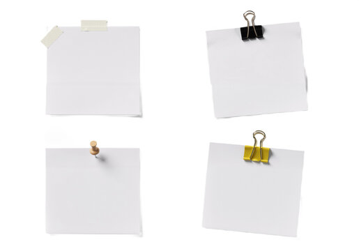 Four blank paper notes clipped to a white or transparent background, arranged in a neat grid pattern.