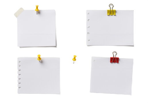 Four blank paper notes clipped to a white or transparent background, arranged in a neat grid pattern.