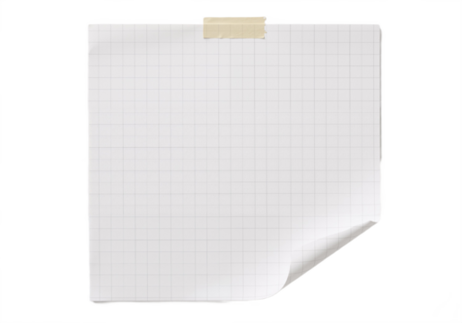 Blank paper with a piece of sticky tape placed on a white or transparent background.
