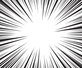 Manga comic explosion, motion or movement effect, vector background. Manga anime cartoon radial speed lines and abstract pattern for comic book burst, flash ray or explode bang action