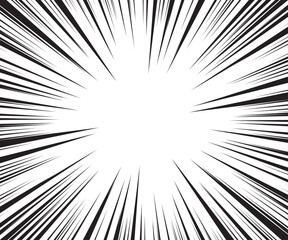 Fototapeta premium Manga comic explosion, motion or movement effect, vector background. Manga anime cartoon radial speed lines and abstract pattern for comic book burst, flash ray or explode bang action