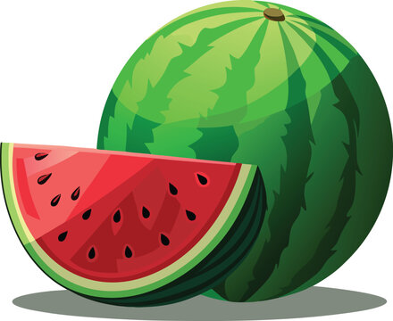 Fresh watermelon and a slice of watermelon isolated on a white background for design