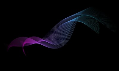 Abstract purple and teal wave lines on black background