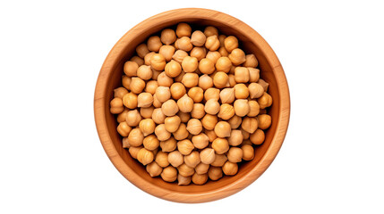 A wooden bowl filled to the brim with a large quantity of dried chickpeas on a black background