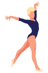 Obraz premium Dynamic Female Gymnast Performing an Elegant Pose Showcasing Flexibility and Strength in a Stylish Leotard on a Bright Background