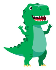 Obraz premium Playful and Friendly Green Cartoon Dinosaur Character with Big Smile and Outstretched Arms, Perfect for Children's Illustrations and Designs