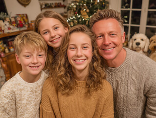 Fototapeta premium A family photo at Christmas with various Christmas items in the background
