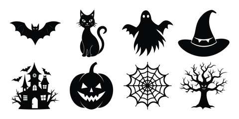 halloween vector element silhouette set, spooky black icon bundle on white background