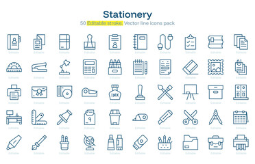 Stationery line icon pack. Stationery Stroke icon set. Editable Stroke icon