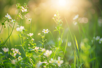 A close-up of flowers covered with dew in the morning	