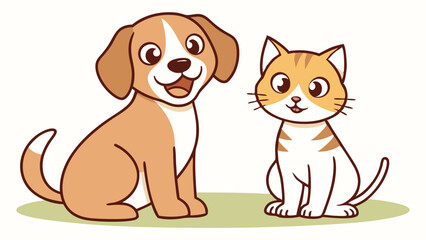 Smiling cartoon dog and cat friendship illustration vector
