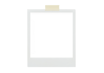 Polaroid frame blank template taped isolated on PNG background for mockup design, polaroid, frame, blank, template, photo, picture, instant, camera, white, isolated, black, background, tape, masking, 