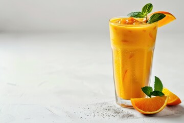 High Quality Image of Cute Orange Smoothie Isolated on White Background