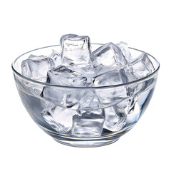 Clear Ice Cubes in Glass Bowl Isolated on White Background