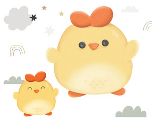 Happy chick Animal Farm watercolor with background