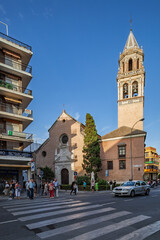 Seville, Spain, Sep 25 2019, Main facade of Church of San Pedro in Seville, a 14th century landmark